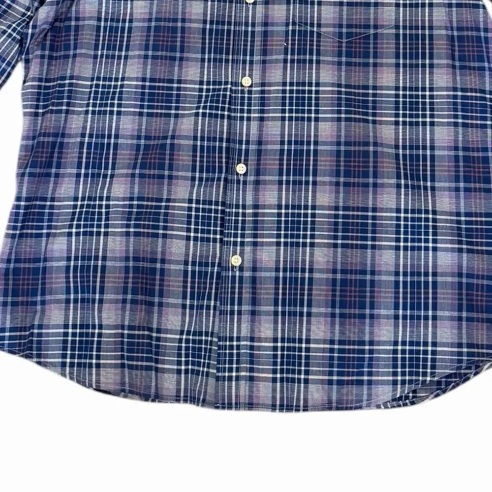 Banana Republic Mens XL Slim Fit Blue Purple Plaid Button Down Shirt 100% Cotton